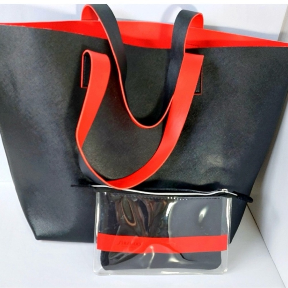 Huge Shiseido Black/Red Carry-all Tote Bag + Free Shiseido Makeup Bag